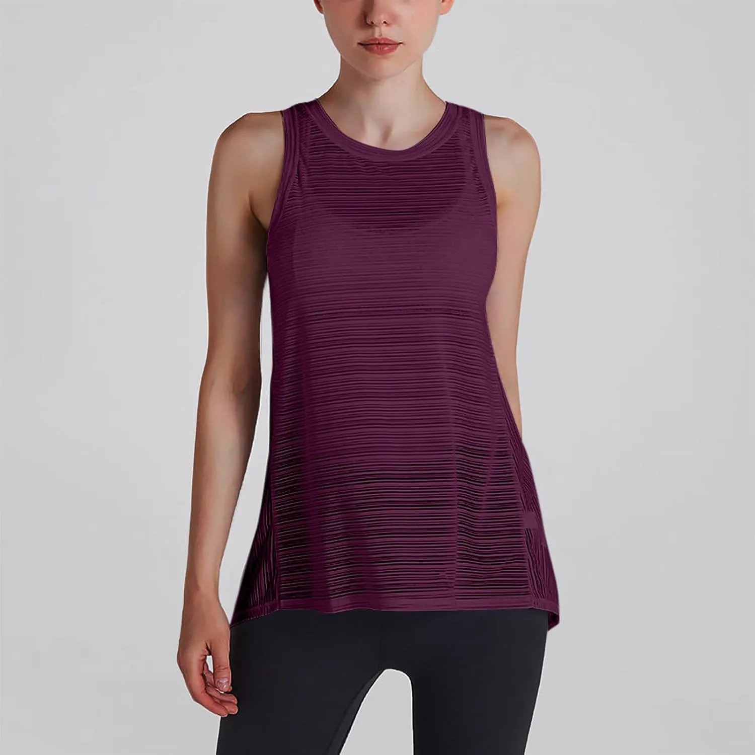 Womens Yoga Sleeveless Tank Tops Crewneck Back Hollow Out Split Athletic Top Summer Mesh Lightweight Quick Dry Shirts