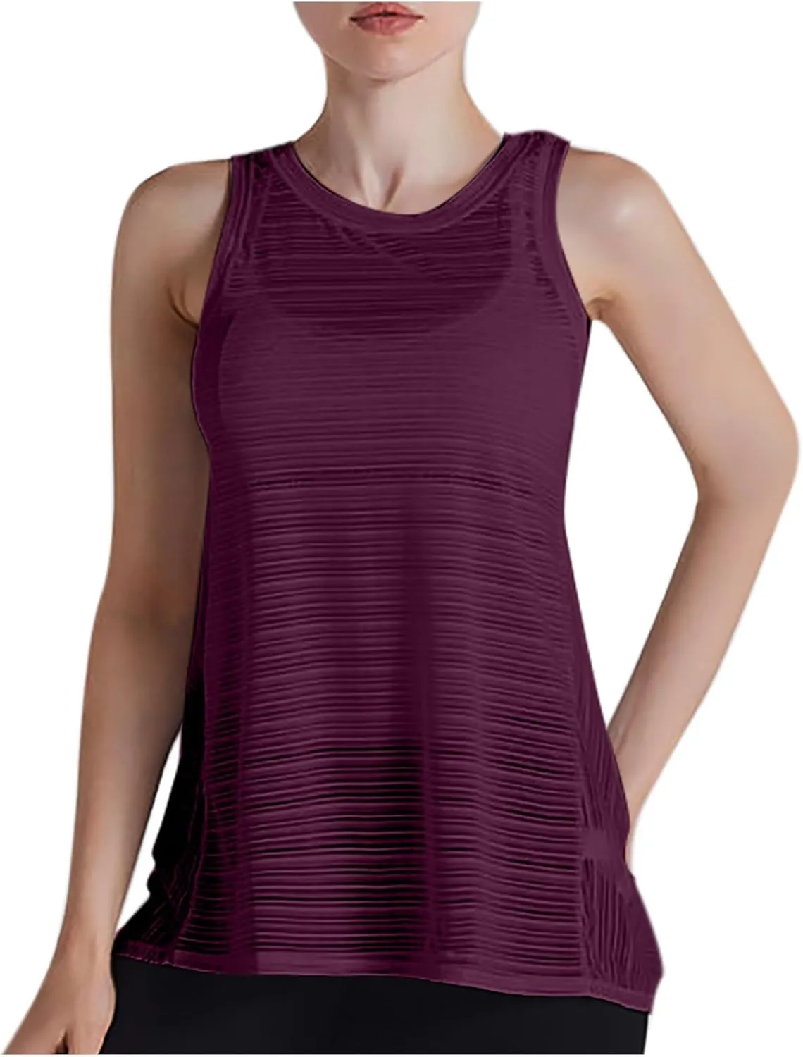 Womens Yoga Sleeveless Tank Tops Crewneck Back Hollow Out Split Athletic Top Summer Mesh Lightweight Quick Dry Shirts